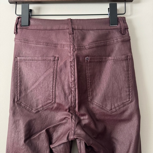 H&M DENIM HIGH WAIST JEGGINGS & DENIM COATED SKINNY PANTS PLUM COLOR SIZE 25 - Picture 4 of 6